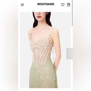 Women's Cream and Green Maxi Dress